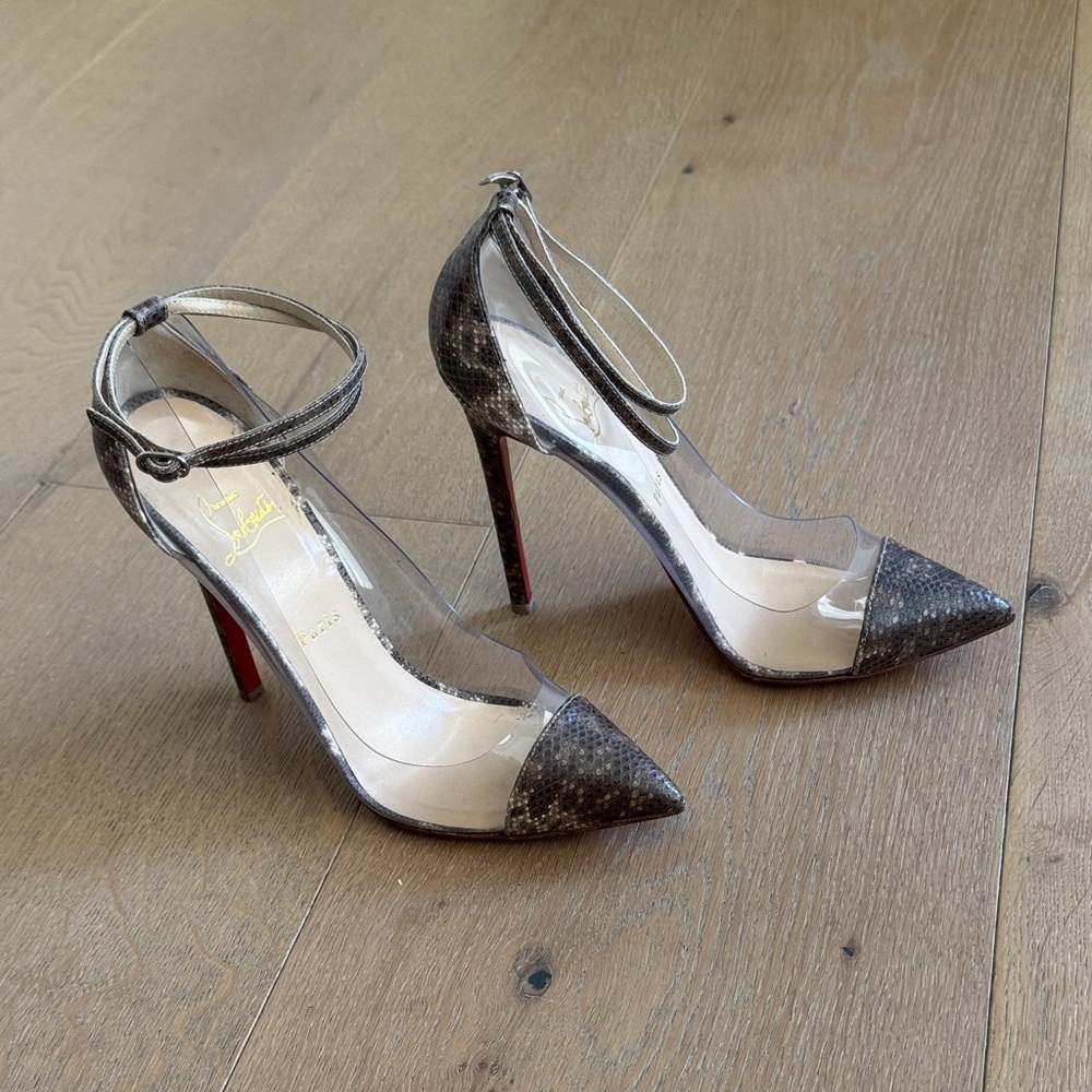 Christian Louboutin Grey/Brown PVC and Python Leather - Picture 2 of 5